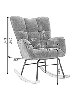 050-Teddy Fabric Rocking Gilder Nursery Chair For Living Room Indoor,Dark Gray