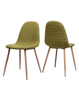 Two Green Fabric Dining Chairs with Light Walnut Iron Legs