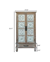 55" Rustic Wood Tower Cabinet with Storage