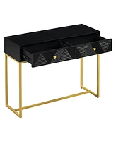 Modern Sleek Console Table Two Drawers with Stripe Design for Living Room and Entryway