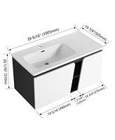 Wall-Mounted Vanity with Soft-Close Doors and Ceramic Sink