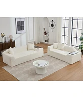 2 Piece Boucle Cloud Sofa Set, Upholstered Sofa Set, Modern 3 Seater and 2 Seater Sofa with Mdf End Table for Living Room, Apartment,3+2 couch,Boucle,