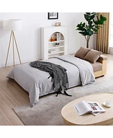 Convertible Sofa Bed with Ottoman, Storage Drawer, Drop Table, and Cup Holders (Light Brown)