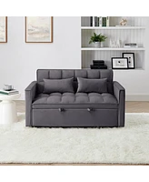 54.33 inch versatile foldable sofa bed in 3 lengths, modern sofa sofa sofa velvet pull-out bed, adjustable back (Gray)
