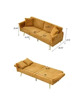 79 inch corduroy sofa bed, foldable double sofa bed with folding armrests, suitable for living rooms and small spaces