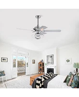 52" Dual Wood 5-Blade Crystal Ceiling Fan with Remote