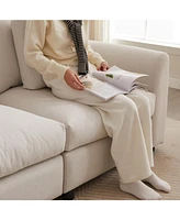Cozy L-Shaped Sofa: Ottoman, 3 Cushions, 3 Pillows