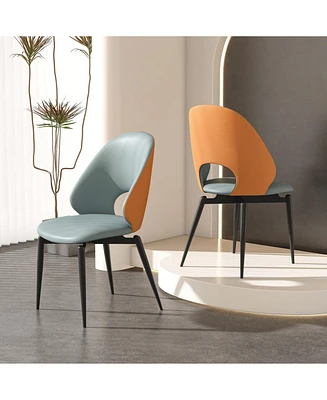 Set of 2 Modern Pu Leather Dining Chairs (Orange & Grey)