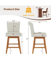 27 Inch Counter Height Bar Chairs with Rubber Wood Legs Set of 2-Beige
