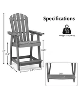 Hdpe Patio Chair with Armrest and Footrest for Indoor Outdoor-Gray