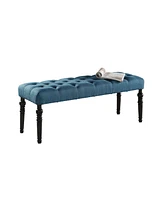Fabric Tufted Turned Leg Dining Bench, Blue