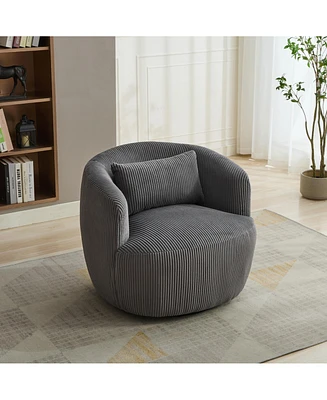 34" Corduroy Swivel Barrel Chair w/ Pillow - Charcoal