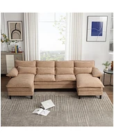 U Shaped Modular Sectional Sofa Couch, corner sofa with 4pcs waist pillows, Chaise Lounge, terrycloth fabric sofa,Upholstered 4 Seater Couch for Livin