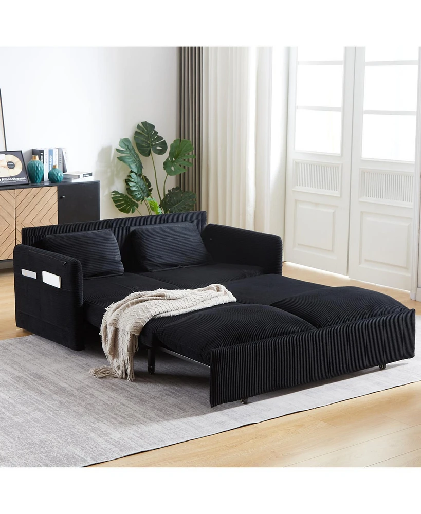 64.5" 3-in-1 Sleeper Sofa with Pullout Bed, Pillows