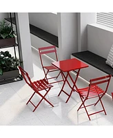 3-Pieces Metal Square Table 28.35 in. H Outdoor Bistro Set Table Chairs Furniture