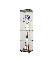 Led lights Glass Display Cabinet 4 Shelves with Door, Floor Standing Curio Bookshelf for Living Room Bedroom Office, 64.7" 16.7" 14.3",