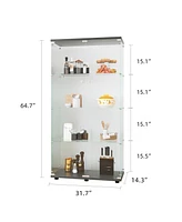 Two-door Glass Display Cabinet 4 Shelves with Door, Floor Standing Curio Bookshelf for Living Room Bedroom Office, 64.7" 31.7" 14.3", B