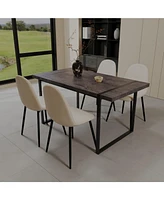 59" Black Dining Table & 4 Suede Chairs