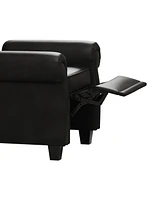 Modern Tufted Push Back Armchair Technical Leather Chair, Adjustable Single Sofa Chair with Sturdy Wood Legs for Bedroom, Living Room