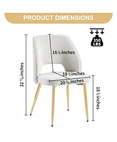 Off White Boucle Dining Chairs with Metal Legs and Hollow Back Upholstered Dining Chairs Set of 4