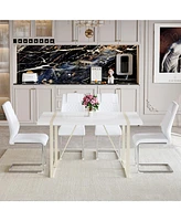 Cream-Style Dining Table Set for 4 with Silver Metal Legs, 55"x31.4