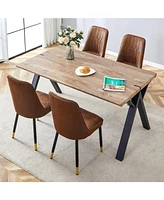Wood-Textured Dining Set: Table (63"x35.4") with 4 Suede Chairs