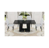 Black Marble Mdf Dining Set with Light Gray Pu Chairs