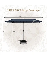 13FT Double-sided Patio Umbrella with Solar Lights for Garden Pool Backyard