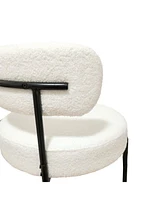 White Dining Chairs Set of 4, Mid-Century Modern Dining Chairs, Kitchen Dining Room Chairs, Curved Backrest Round Upholstered Boucle Dining Chair with