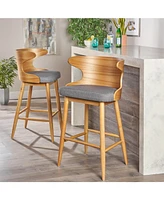 Mid-Century Upholstered Rubberwood Barstools (Set of 2) with Splayed Legs