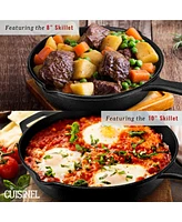 Cuisinel 18-Piece Cast Iron Cookware Set – Pre-Seasoned Skillets, Grill Pan, Griddle, Dutch Oven, Pizza Pan, Combo Lid, Pan Rack, Silicone Hand