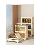 19.69" Side Wide Folding Storage Cabinet, 3 Tiers,19.69" 11.81" 31.1", Collapsible Storage Bins with Magnetic Door, Plastic Storag