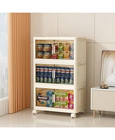 19.69" Side Wide Folding Storage Cabinet, 3 Tiers,19.69" 11.81" 31.1", Collapsible Storage Bins with Magnetic Door, Plastic Storag