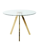39.2" Round Glass Dining Table with Gold Metal Legs