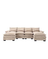 Chenille, high quality sponge filling, solid wood frame, oversized four-seater, U-shaped combination sofa