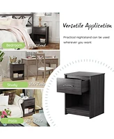 Wooden Nightstand with Drawer and Open Storage Compartment