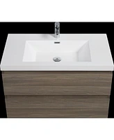 Ash Grey Floating Bathroom Vanity with Glossy White Resin Sink (35.5" x 19.75" x 22.5