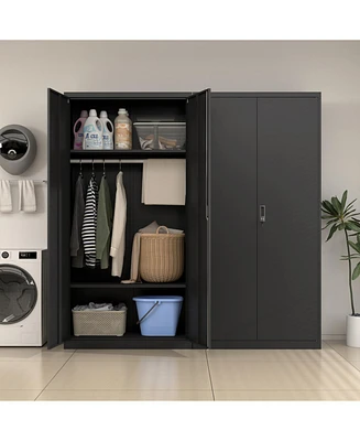 70" Black Metal Armoire: Versatile Wardrobe Cabinet for Home, Office, Gym