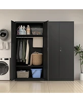 70" Black Metal Armoire: Versatile Wardrobe Cabinet for Home, Office, Gym