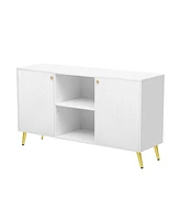 Modern Tv Stand with Adjustable Shelf, Metal Legs, and Anti-Tip Safety