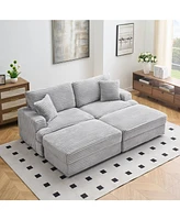 82 inches gray corduroy sofa, two storage feet +4 throw pillows, create a living room, office fashion new darling!