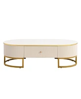 Modern Oval Coffee Table with Drawers,Curved Profile Design, Gold Metal Decor, Center Table for Living Room in 47.2"