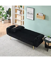 White Corduroy Sofa with Pillows - Minimalist Living Room/Study