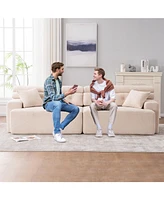 Apricot Chenille 4-Seater Compression Sofa with Pillows