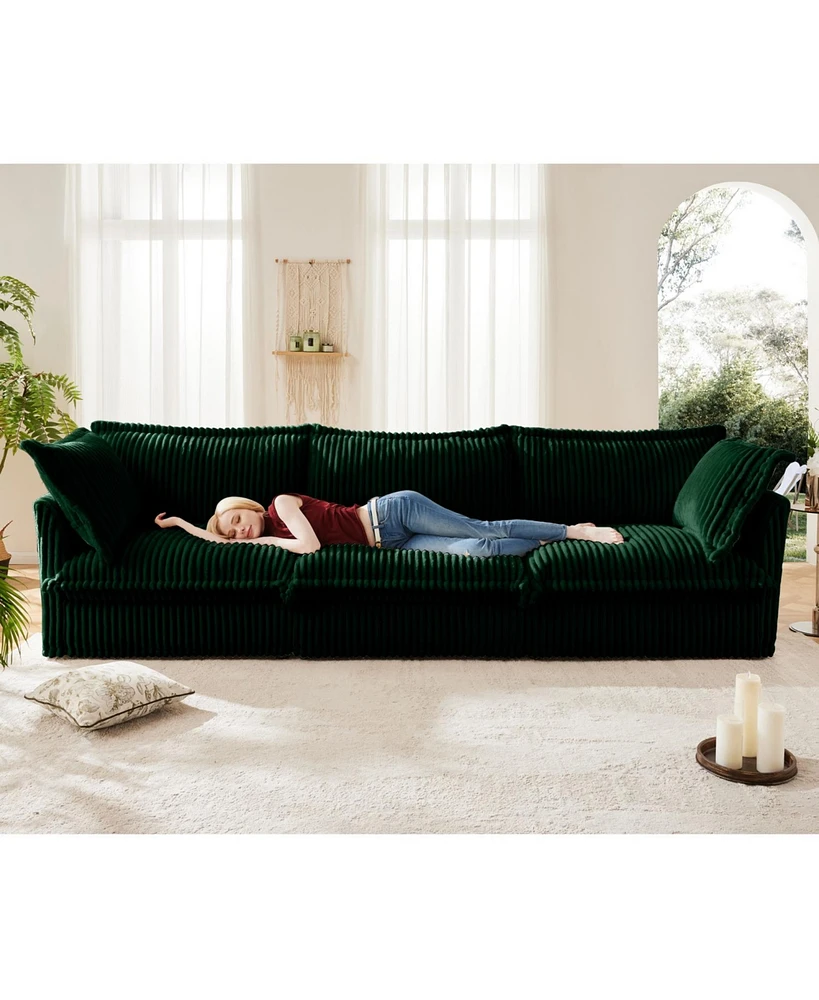 Green Corduroy Slipcovered 3-Seater Sofa