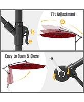 10 Ft Patio Umbrella Offset Cantilever Umbrella with 40 Solar Powered Lights