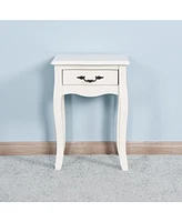 White Living Room Floor-standing Storage Table with a Drawer, 4 Curved Legs