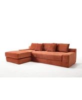 L-Shaped Corduroy Sectional Sofa Bed - Memory Foam, Steel Frame, Orange