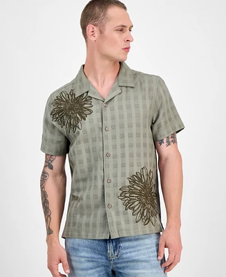 Guess Men's Conrad Regular-Fit Embroidered Mesh Check Button-Down Shirt