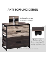 Vinsetto Office File Cabinet with 2 Large Drawers and Adjustable Metal Hanging Bars for A4, Letter and Legal Sized Files, Storage Organizer, Brown/Bla
